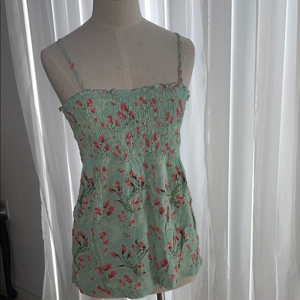 Floral Smocked Top - Mint Green